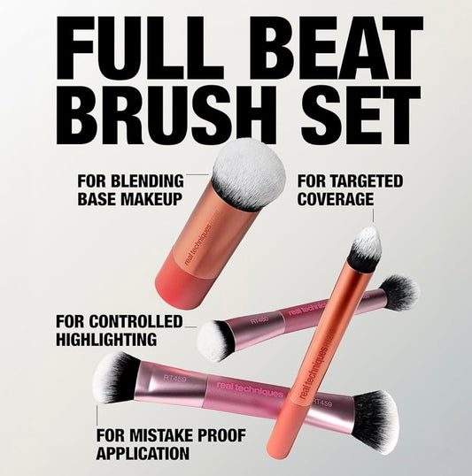 Real Techniques - Juego de brochas de maquillaje de ritmo completo, 4 piezas