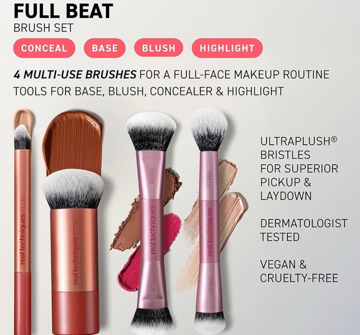 Real Techniques - Juego de brochas de maquillaje de ritmo completo, 4 piezas